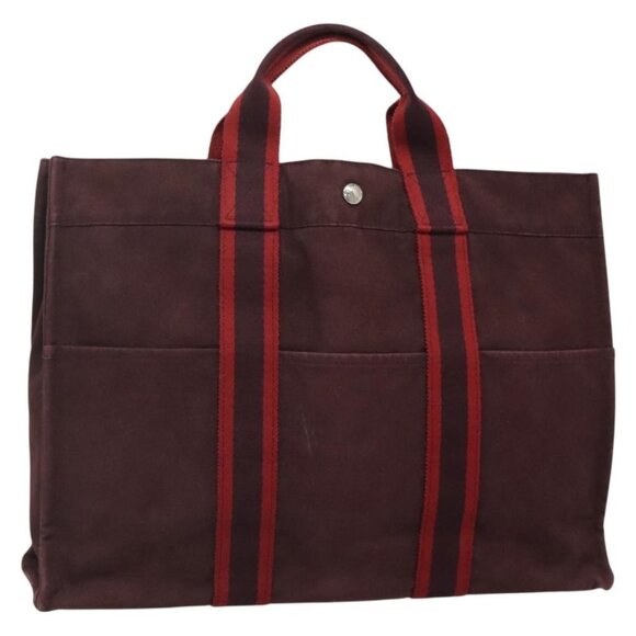 HERMES Fourre Tout MM Hand Bag Canvas Red Auth - Picture 1 of 16